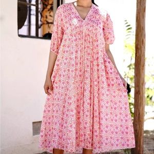 Dolma 100% Cotton Skye Dress Ivory Pink Sz L NEW